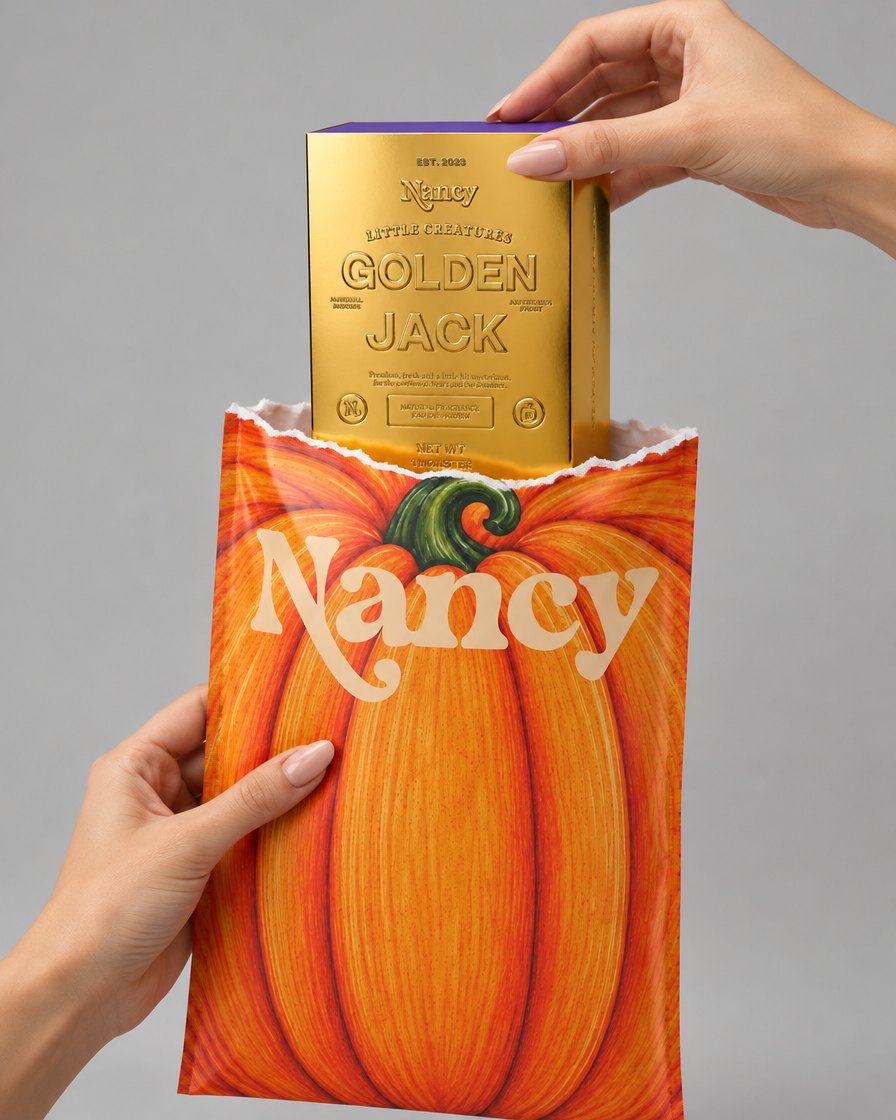 A Golden Jack box pulled out of a torn Nancy pumpkin bag